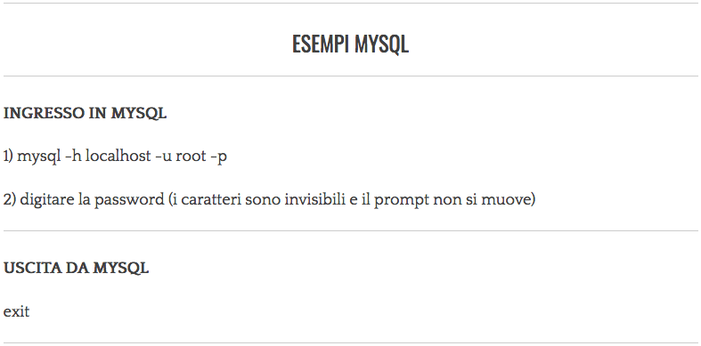 Comandi di testo per MySQL Server